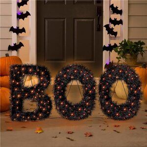 3 Piece Outdoor Boo Sign Halloween Decoration, Lighted Boo Yard Display